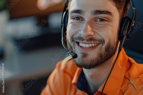 Telemarketing, consultancy, and contact center representative for customer service, lead generation, and CRM. Happy salesperson, consultant, or telecom, advisory, or FAQ mic contact.