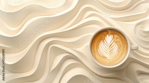 Wallpaper Mural Coffee 3D background, a cup of coffee with latte art on a background of volumetric waves in brown tones Torontodigital.ca