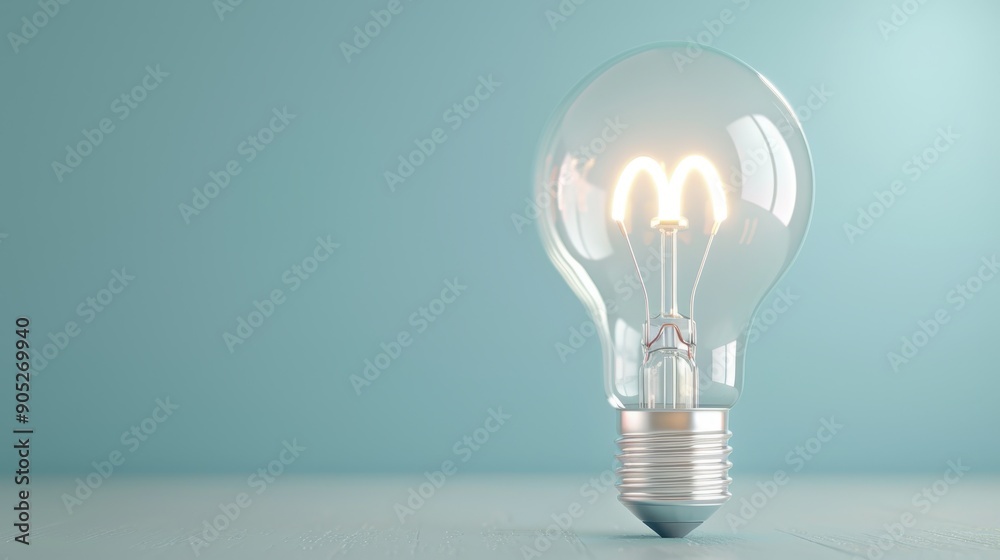 A light bulb is lit up and is sitting on a table. The light bulb is the main focus of the image and it gives off a warm and inviting glow. The blue background adds a sense of calmness A light bulb is lit up and is sitting on a table. The light bulb is the main focus of the image and it gives off a warm and inviting glow. The blue background adds a sense of calmness