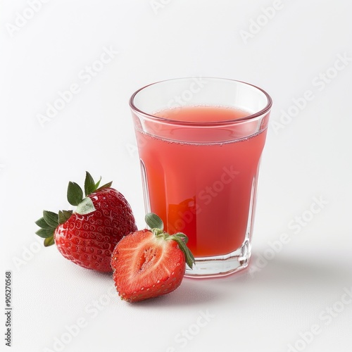 Medium shot of Glass of strawberry juice near the strawberry, isolated on a white background, 