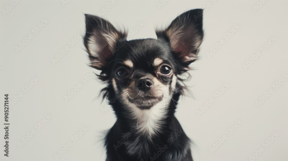 A black Chihuahua sits poised with an alert expression against a blank, neutral background, showcasing its sleek fur and big ears. A black Chihuahua sits poised with an alert expression against a blank, neutral background, showcasing its sleek fur and big ears.