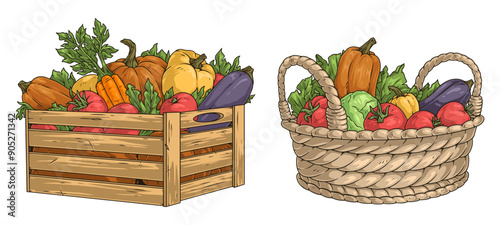 Autumn harvest colorful set stickers