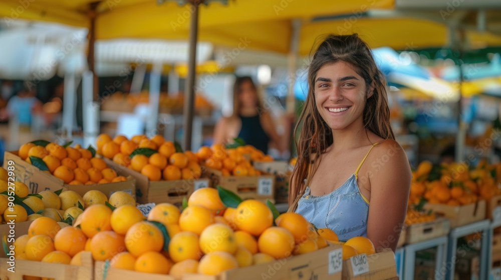 Portrait of smiling farmer with fresh orange fruit in store Portrait of smiling farmer with fresh orange fruit in store
