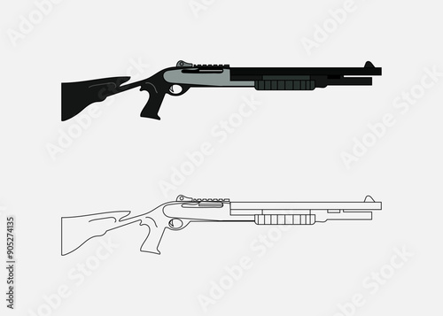 Weapons shotgun - color, black-white