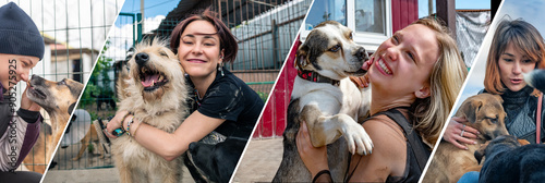 Konstfotografi Collage of background images of volunteer with dog in animal shelter