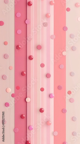 pattern stripes of different shades of pink, interspersed with polka dots in coordinating colors 