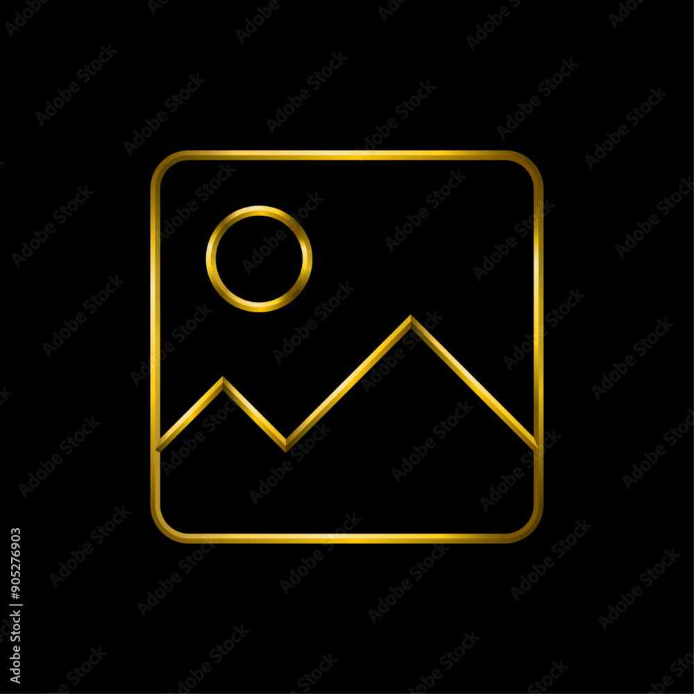 Photo image icon. Metallic gold icons set collection. Photo image icon. Metallic gold icons set collection.