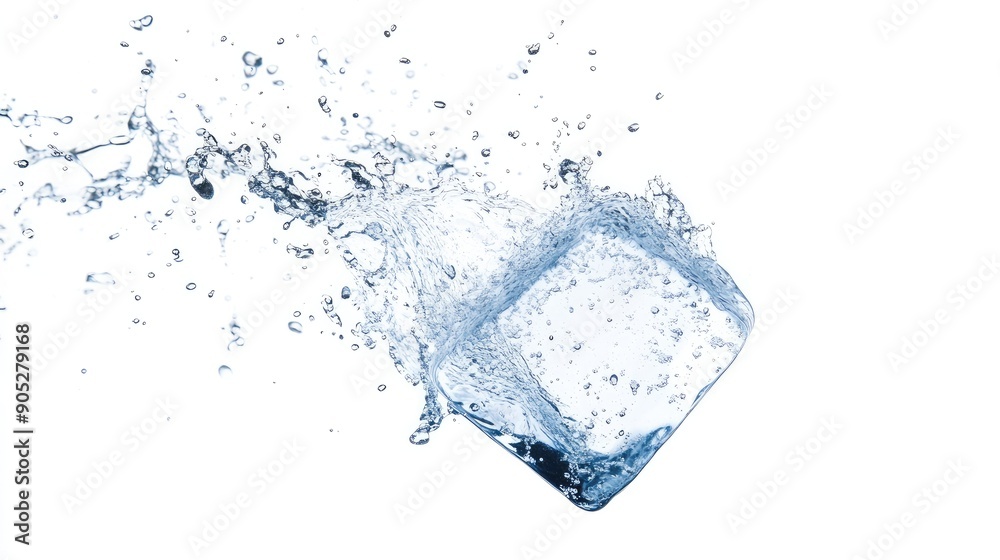 Falling ice cube with water droplets, isolated on white background, showcasing clarity and full depth of field. Falling ice cube with water droplets, isolated on white background, showcasing clarity and full depth of field.