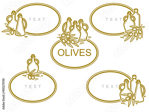 Olives elements and frame set. Collection icon olives. Vector