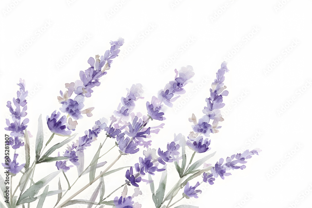 Obraz premium Watercolor lavender blossom border flowers, white background