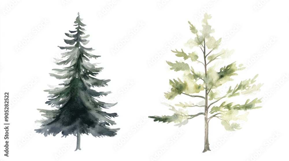 Obraz premium Watercolor background with pine fir tree for christmas illustration