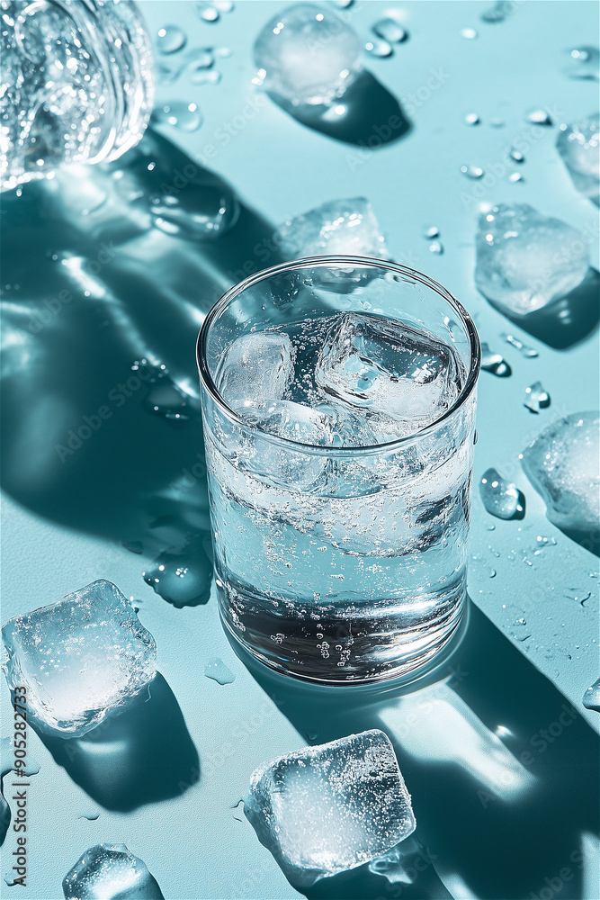 A photo of a cool bottled water commercial in a glass cup A photo of a cool bottled water commercial in a glass cup