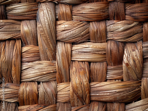 Intricate Brown Woven Texture Made From Natural Leaves in Close-Up Shot