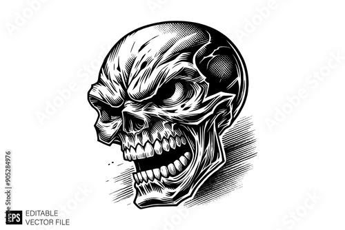 skull head black and white vector clip art silhouette graphic design
