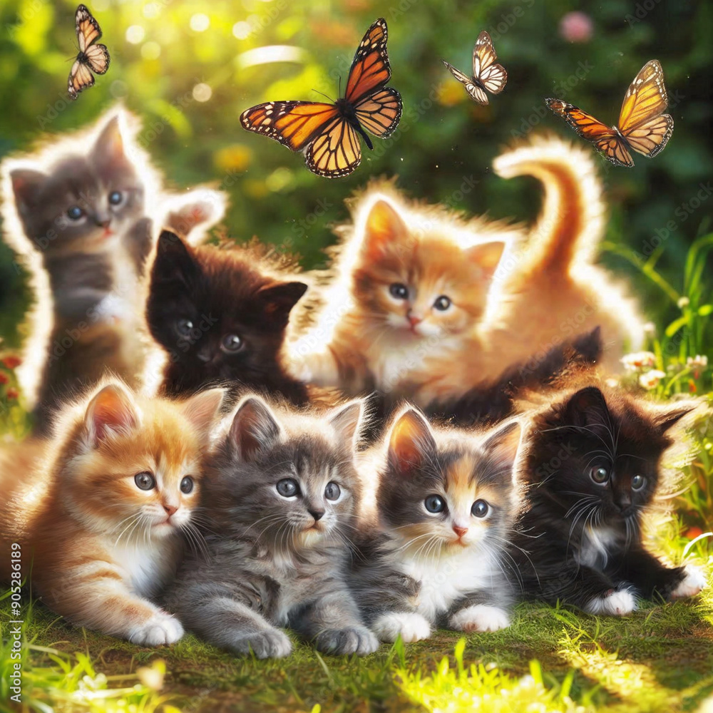 Kittens in the warm summer Kittens in the warm summer