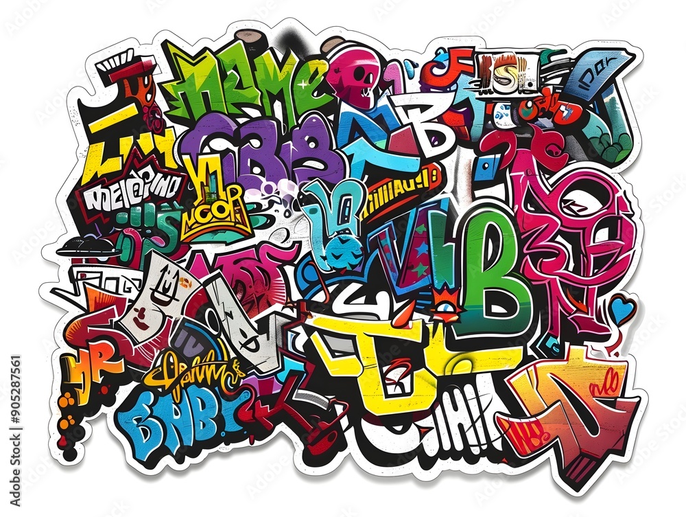Fototapeta premium Stylish Streetwear Graffiti Sticker Design with Vibrant Colors and Bold Patterns for Shirt or Urban Fashion