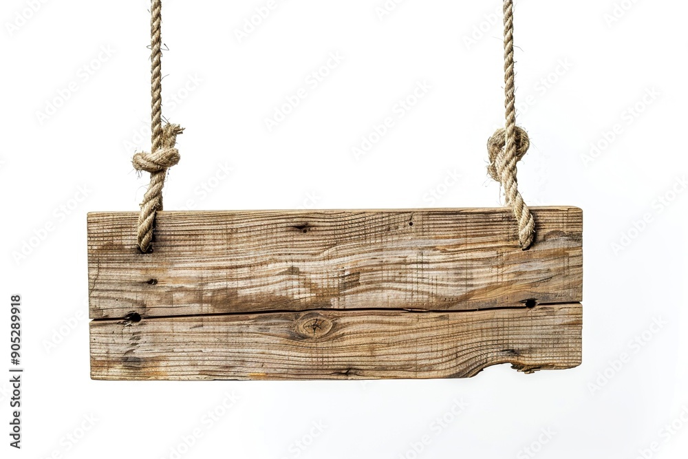 Rustic Wooden sign suspended by a rope on a white background. Generative Ai Rustic Wooden sign suspended by a rope on a white background. Generative Ai