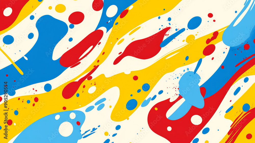 A cheerful color splash abstract cartoon background with splashes of red, yellow, and blue. The design features fun shapes like circles and zigzags, adding a playful and lively atmosphere. A cheerful color splash abstract cartoon background with splashes of red, yellow, and blue. The design features fun shapes like circles and zigzags, adding a playful and lively atmosphere.