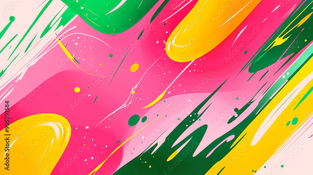 A bold color splash abstract cartoon background featuring splashes of pink, green, and yellow. The energetic design includes geometric shapes and vibrant lines, adding a dynamic and lively feel. A bold color splash abstract cartoon background featuring splashes of pink, green, and yellow. The energetic design includes geometric shapes and vibrant lines, adding a dynamic and lively feel.