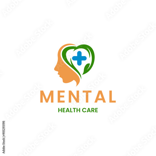 Mental health care logo vector design head leaf hand template icon for medical and teraphy psychotherapy sign symbol. 