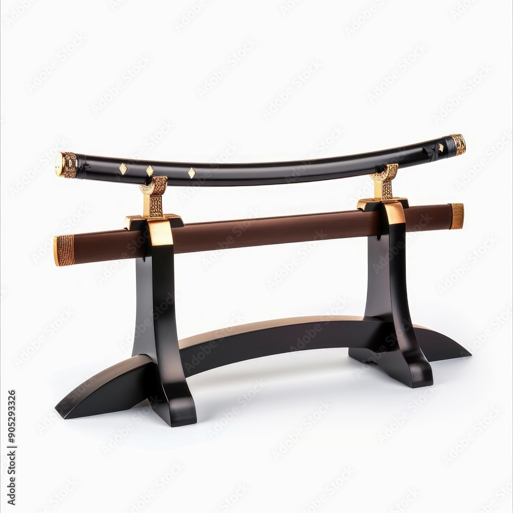 Medium shot of Japanese empty display stand for sword, isolated on a white background Medium shot of Japanese empty display stand for sword, isolated on a white background