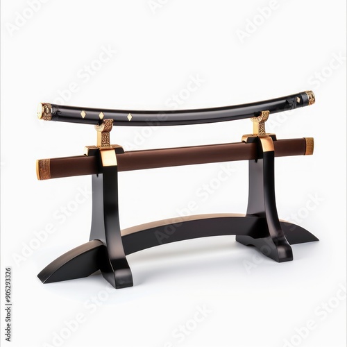 Medium shot of Japanese empty display stand for sword, isolated on a white background 