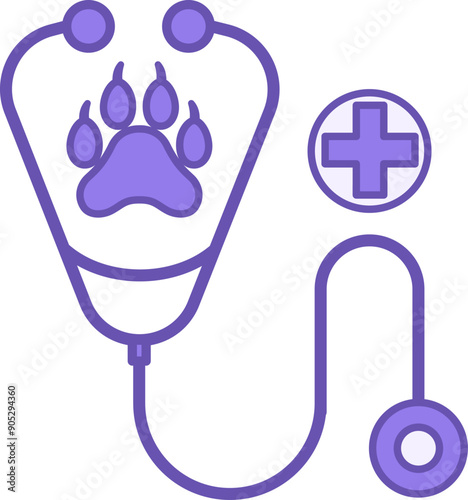 Veterinarian Color Icon. Vector Icon. Stethoscope, Animal Paw, and Cross. Animal Treatment, Veterinary Clinic. Pets Concept