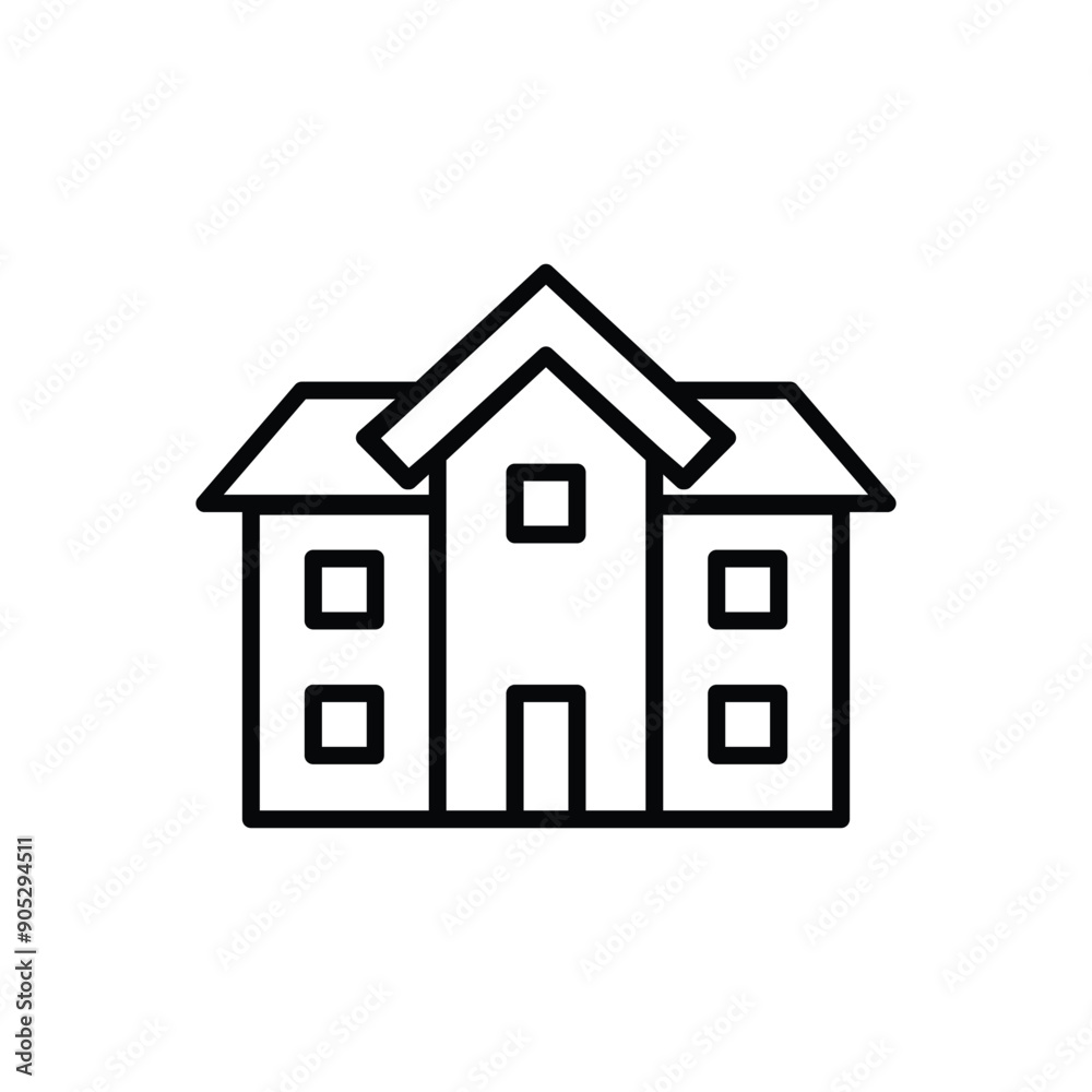 building icon house, school building illustration outline style