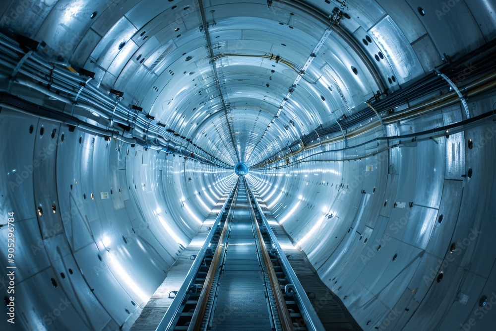 A stunning view of a modern tunnel illuminated by bright LED lights, showcasing advanced engineering. A stunning view of a modern tunnel illuminated by bright LED lights, showcasing advanced engineering.
