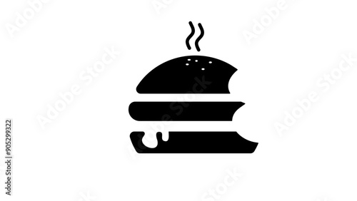 bitten hamburger, black isolated silhouette 