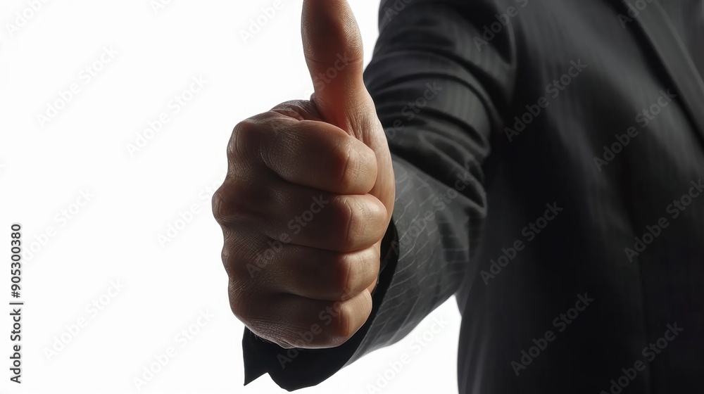 Close-up of a person in a suit giving a thumbs-up gesture, symbolizing approval, agreement, or success against a white background. Close-up of a person in a suit giving a thumbs-up gesture, symbolizing approval, agreement, or success against a white background.