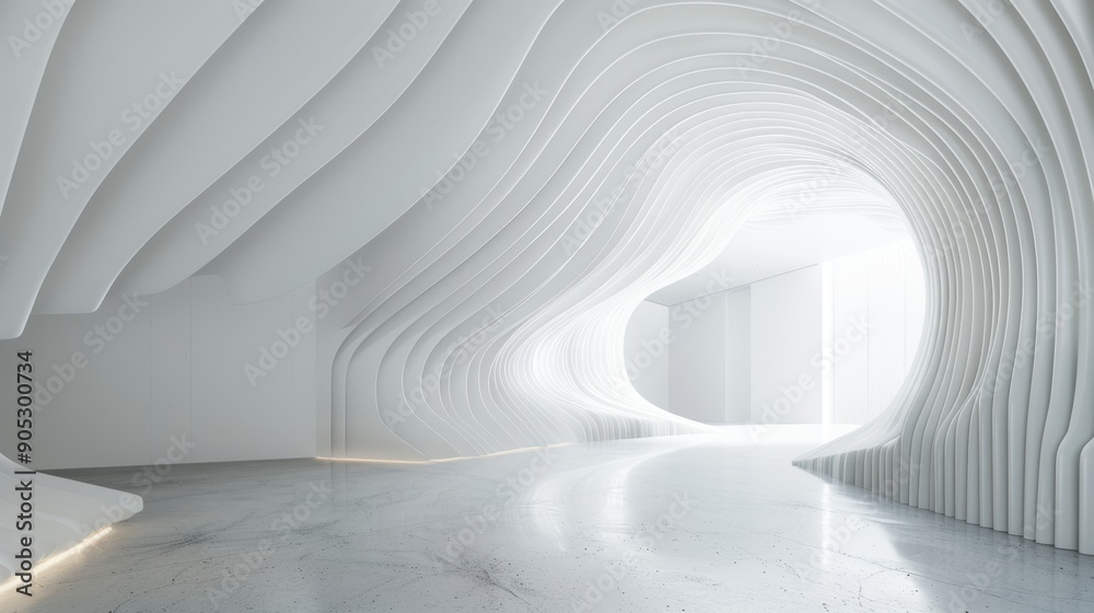 Obraz premium Futuristic interior showcasing dynamic condensation trails on walls and ceiling, emphasizing the natural flow and movement within the space