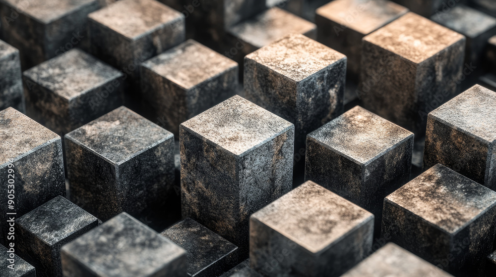 numerous textured stone cubes. 3d rendering numerous textured stone cubes. 3d rendering