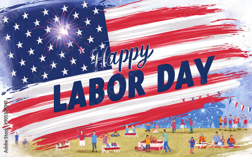 happy labor day American flag background brush strock photo