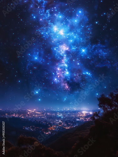 constellation full of stars in blue colors, very realistic and nice depth