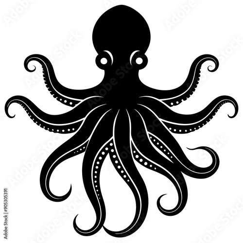 realistic octopus silhouette vector art illustrator