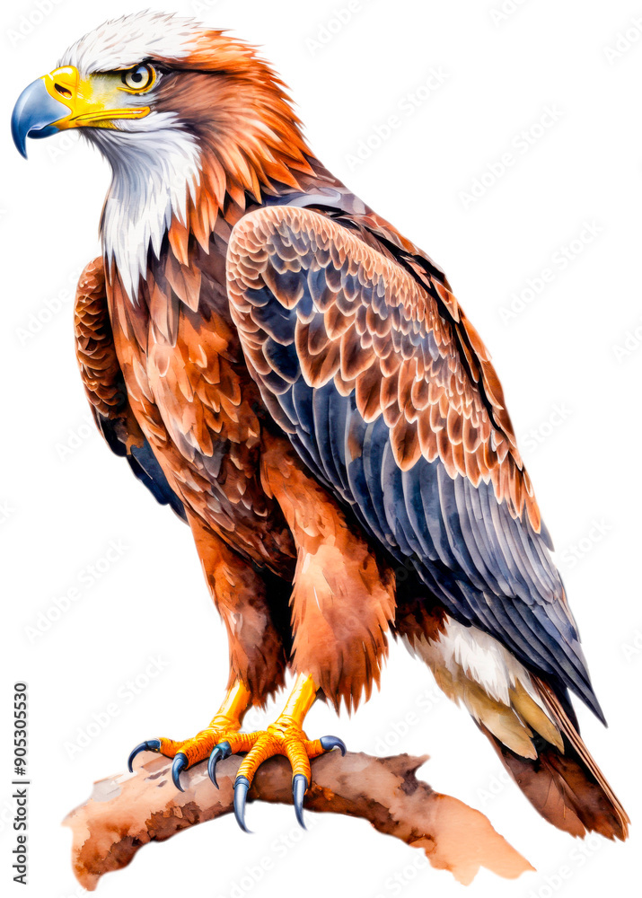 watercolor Illustration of a Golden Eagle perched on a branch.