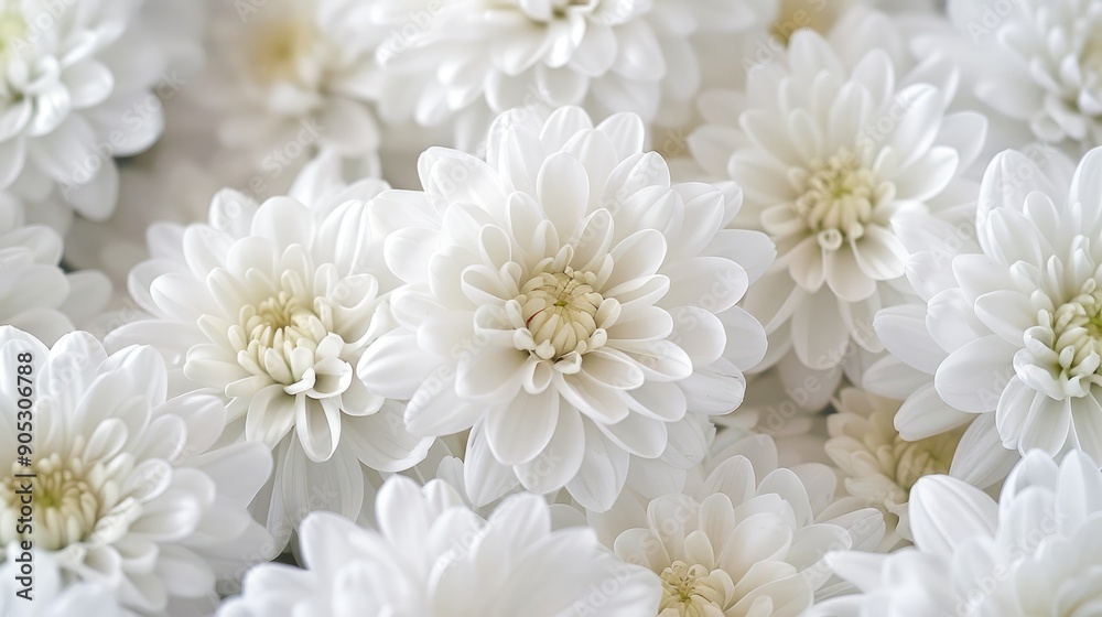 Close up of large group of white chrysanthemums in background Close up of large group of white chrysanthemums in background