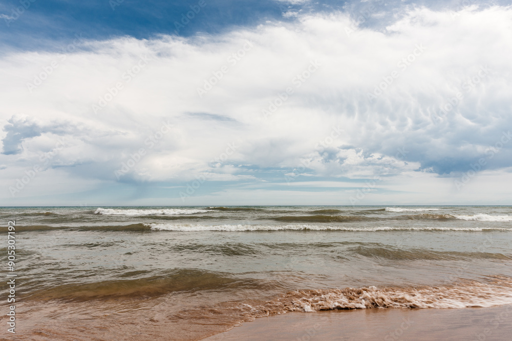Storm clouds form over the rough waters of Lake Michigan at Harrington Beach State Park, Belgium, Wisconsin in early September Storm clouds form over the rough waters of Lake Michigan at Harrington Beach State Park, Belgium, Wisconsin in early September