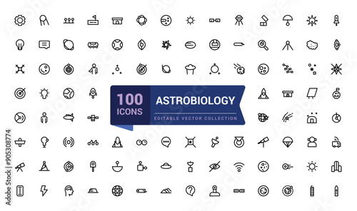 Astrobiology icon collection. Set Science outline icons collection. Minimal Linear icon editable vector stroke illustration.