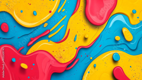 A cheerful color splash abstract cartoon background with splashes of red, yellow, and blue. The design features fun shapes like circles and zigzags, adding a playful and lively atmosphere.