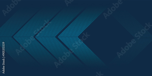 Dark blue abstract background with glowing arrow lines. Modern shiny blue geometric lines design. Technology futuristic concept. Horizontal banner template.