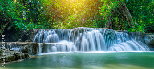 Beauty in nature, amazing waterfall in tropical forest of national park, Thailand