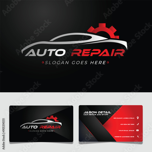 car repair service logo and business card