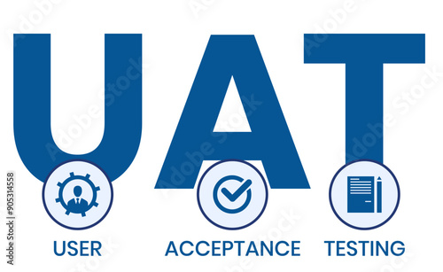 UAT or User Acceptance Testing for testing program in software development life cycle of concept design with illustration design on isolated white background