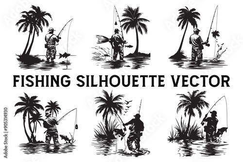Fishing vector silhouette fishing man 