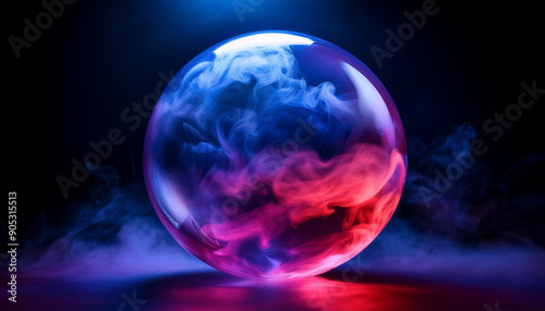 Wallpaper Mural Glowing glass orb with vibrant and swirling clouds of blue and purple hues. Mist on dark background Torontodigital.ca