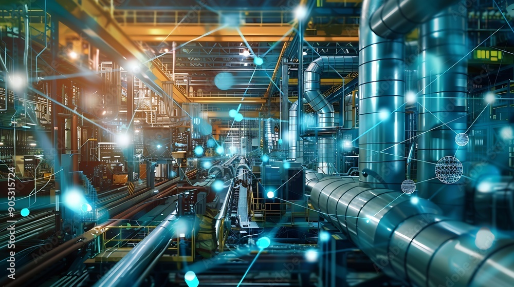 Industrial network concept Factory automation Digital transformation Wide image for banners advertisements : Generative AI