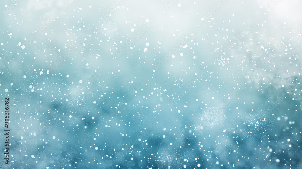 Obraz premium A snowy abstract background with a gentle snowfall, featuring soft, falling snowflakes against a gradient of white to light blue. The peaceful design evokes a sense of calm.