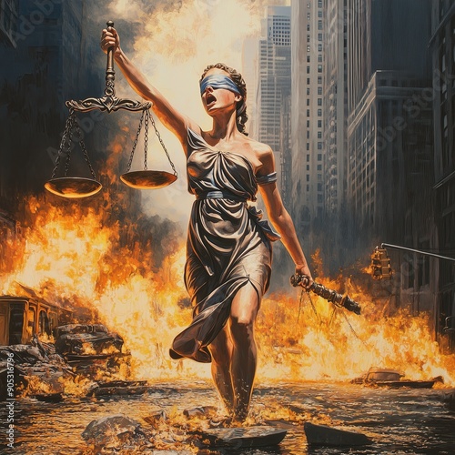 Lady liberty with flaming scales